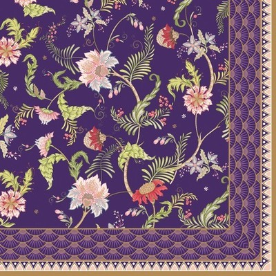 20 Servietten Magie D´orient Folk Blumenmuster Bordüre Elegant blau Deko 33x33cm