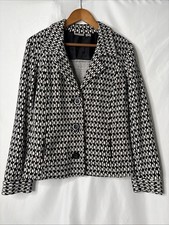 Chicos Womens Jacket Sz 2 12 Black  White Button Up Blazer