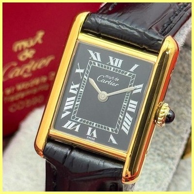 Cartier Watch Must Tank Onyx Roman Black Dial Women SM 21mm Manual winding