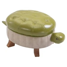 Animal Footstool Turtle Upholstered Ottoman PU Leather Pouf Small Grass Green