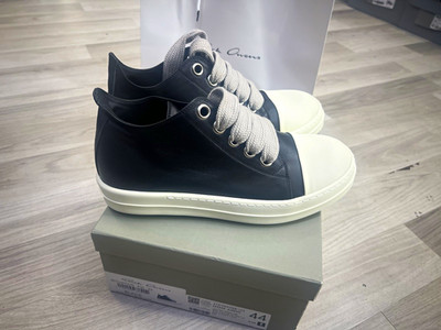 Rick Owens Street Men's Leather Low-Top Lace-Up Sneaker Black/White EU44
