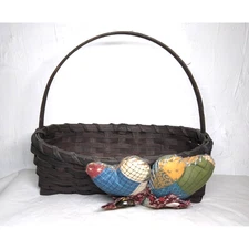 Dark Brown Basket with Adorable 2 "Stuffed Pillow" Hearts! 11x7x4 - Fast Ship!