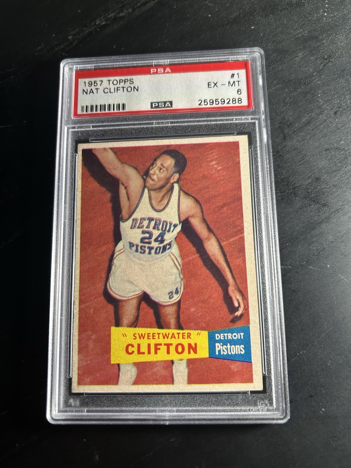 1957 Topps #1 Nat “Sweetwater” Clifton RC PSA 6 Detroit Pistons