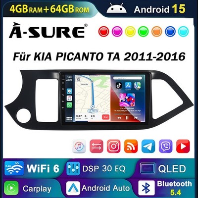9'' 4+64G Android 15 CarPlay Autoradio WiFi GPS Navi Für KIA PICANTO TA 2011-2016