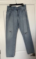 Gap Men Blue Jeans Straight Taper Denim Zipper Cotton Knees Holes Sz  34 X 32 