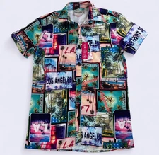 Postcard Style Shirt Mens Sz M Miami Vice Graphic Hawaiian Tropical Button Up LA