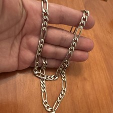 .925 Sterling Silver Figaro Chain Necklace Diamond Cut 22   Made in Italy