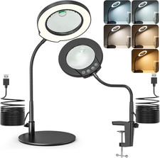 10X 15X Magnifying Glass with Light and Stand, 5 LED Color Modes Stepless Dimmab