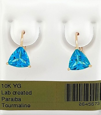 LAB CREATED 2,46 kt PARAIBA TURMALIN BAUMELNDE OHRRINGE 14 K GELBGOLD - NEU MIT ETIKETT