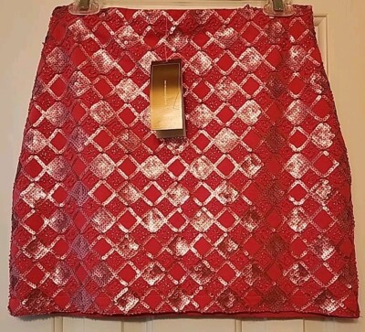 NWT Francesca's Miami Hot Pink Lined Sequin Side Zip Mini Skirt