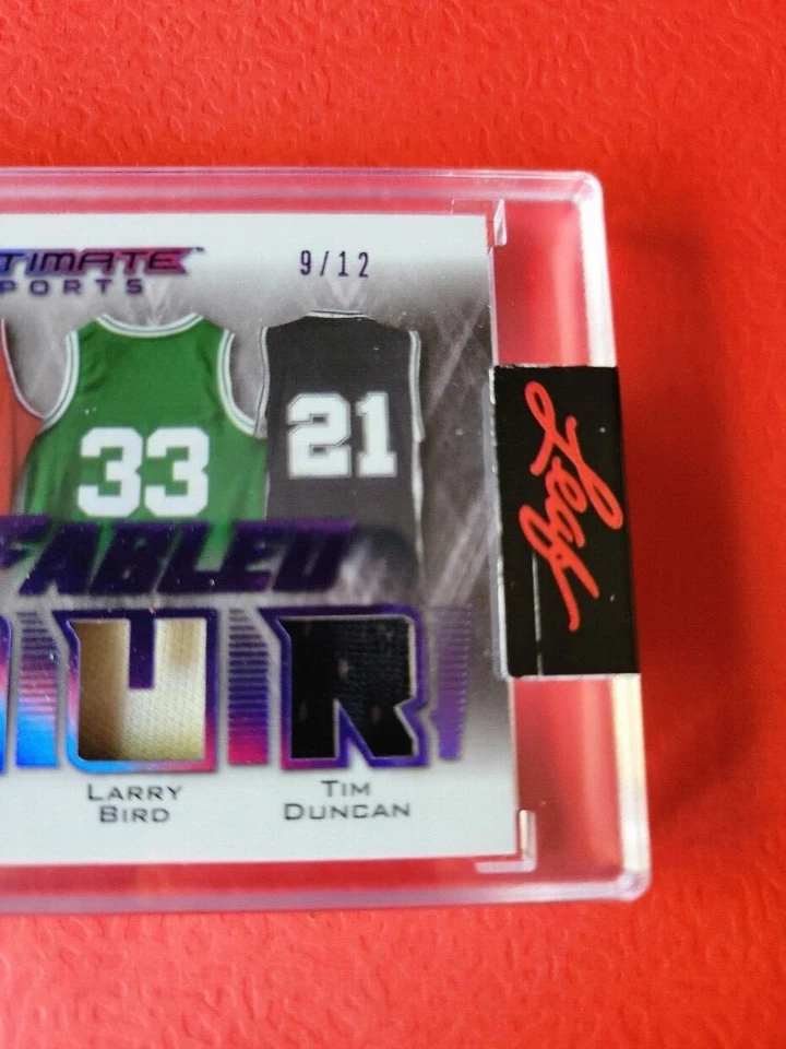 KOBE BRYANT LARRY BIRD TIM DUNCAN DR J 4 GAME USED JERSEY CARD #d9/12 ULTIMATE - Image 3 of 3