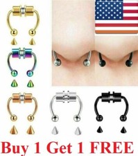 2xMagnetic Non-Piercing  Nose Rings Fake Sept...