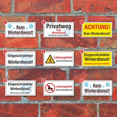 Schild Winterdienst eingeschränkt Privatweg Dachlawine Schnee 3 mm Alu-Verbund