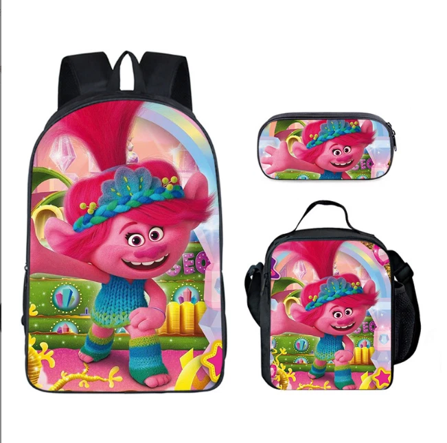 Girls Trolls Backpack Set with Lunch Bag and Pencil Case, Fashion Backpack and Pencil Bag Gift