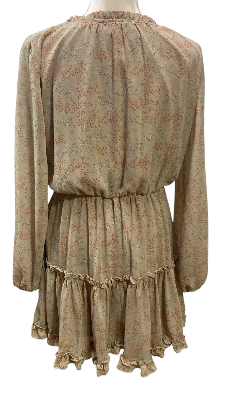 VETEMENTS Abito Roolee donna M beige verde floreale manica a palloncino foderato con volant a strati