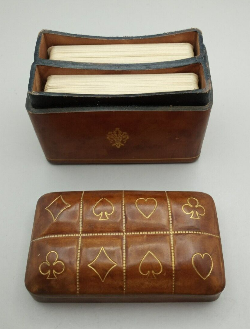 Genuine Leather Playing Card Deck Case Holds (2) Made in Italy W