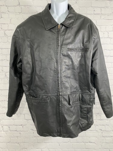 Joshua Ross Black 100% Leather Zip Up Jacket Pockets Buckle Accents L Large