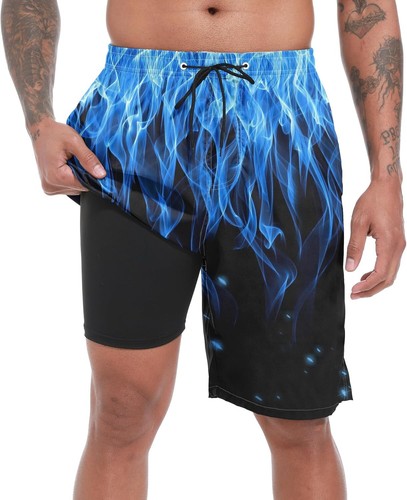 2 in 1 Mens Swim Trunks with Compression Liner Quick Dry 9" Board Shorts Beach - Picture 25 of 35