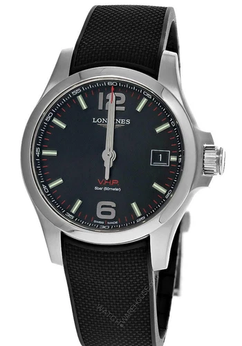Longines Conquest V.H.P. 41mm Black Dial Rubber Men's Watch L3.716.4.56.9