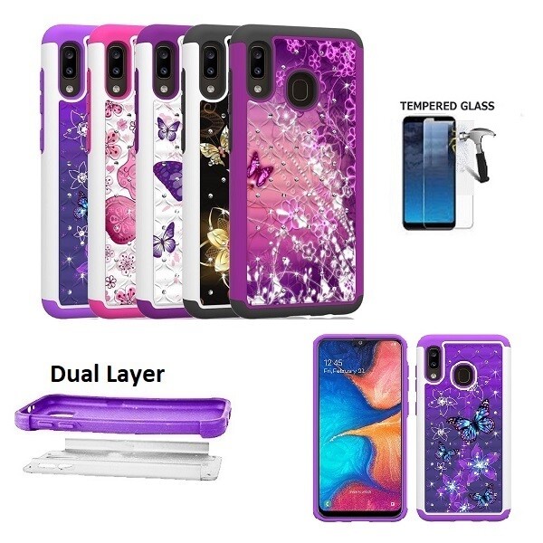 For Samsung Galaxy A20 A30 Studded Rhinestone Diamond Bling Cover Case