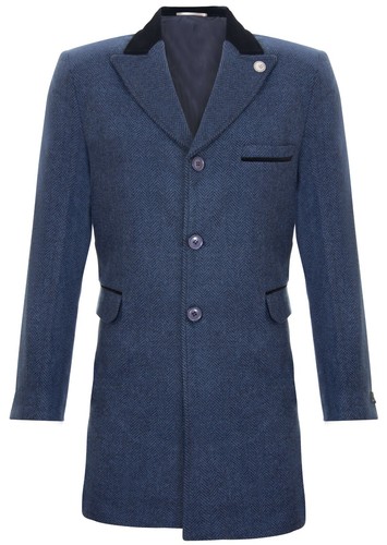 Mens 3/4 Long Navy Crombie Overcoat 