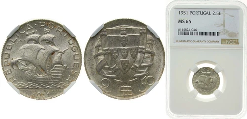 Portugal 1951 2.50 Escudos Silver (.650) NGC MS 65