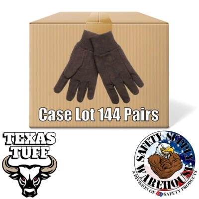 TEXAS TUFF 12 DOZEN 144 PAIR BROWN JERSEY GLOVES WORK COTTON 13oz GLOVES NEW - CASE LOT