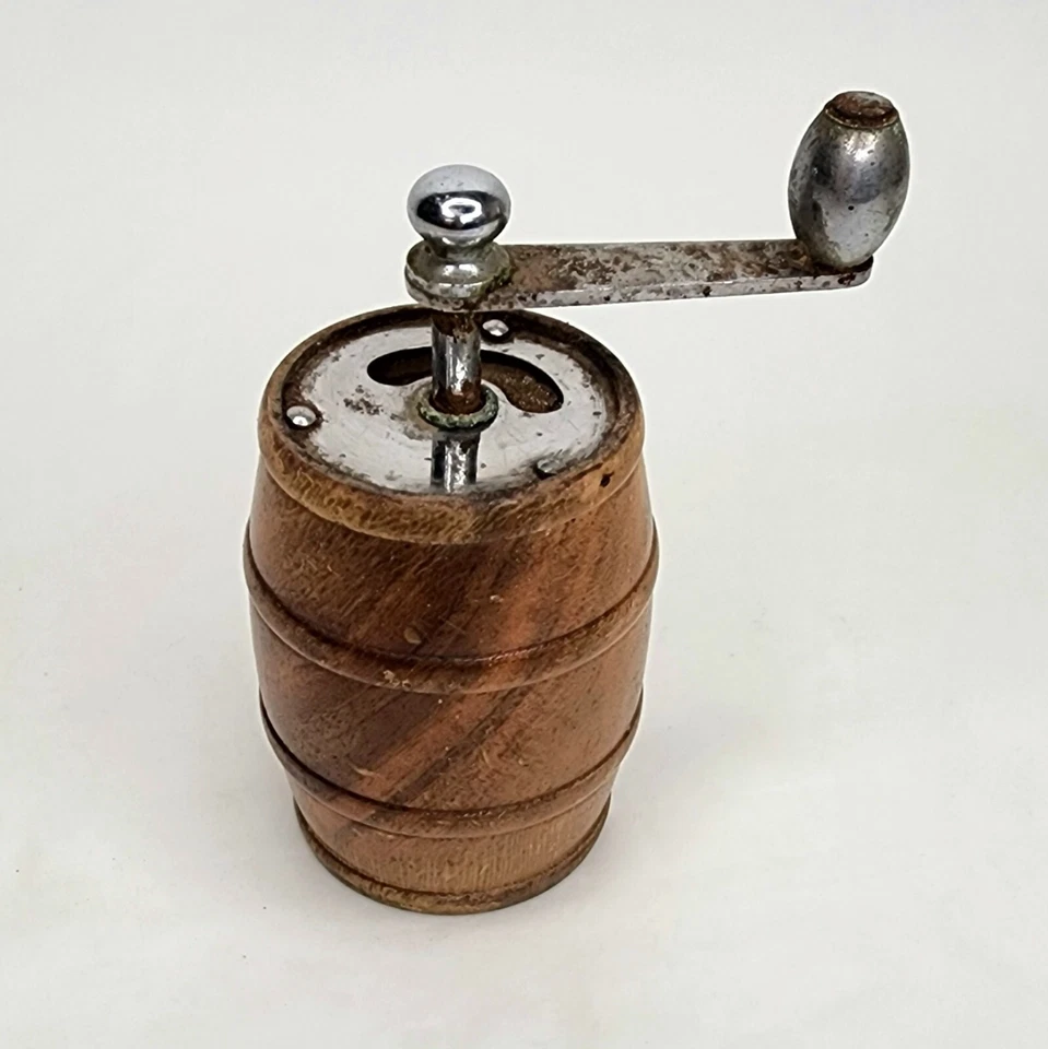 Vintage Wooden Handmade Manual Grinder Paper Salt Spice Mill 4.1" Barrel France - Imagem 4 de 4