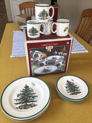Spode England Christmas Tree 12-Pc Set- 4 Dinner 4 Salad Plates 4