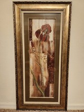 RARE VTG 4ft 1980s Floral Wall Art - Large Gold Framed Living Room Decor NICE!!!