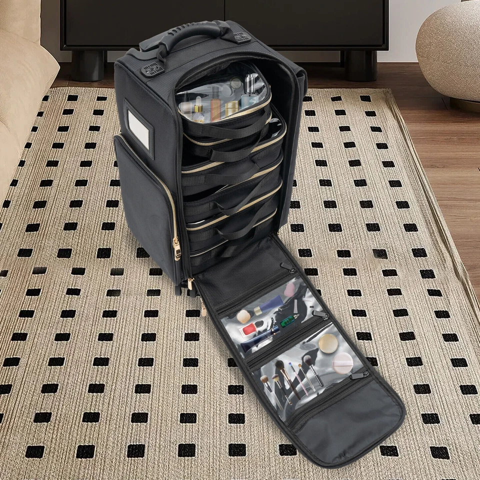 Rolling Makeup Train Case Trolley for Makeup Artist Nail Technician Hairstylist - Image 3 of 4