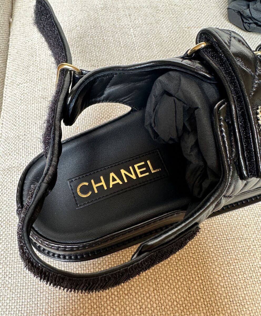 BNIB Authentic CHANEL Black Shiny Lambskin Dad Sandals 24P BNIB Authentic CHANEL Black Shiny Lambskin Dad Sandals 24P