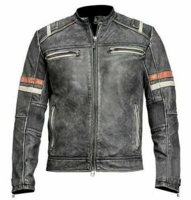 Men's Biker Fastest Motorcycle Café Racer Retro Moto Distressed Leather Jacket