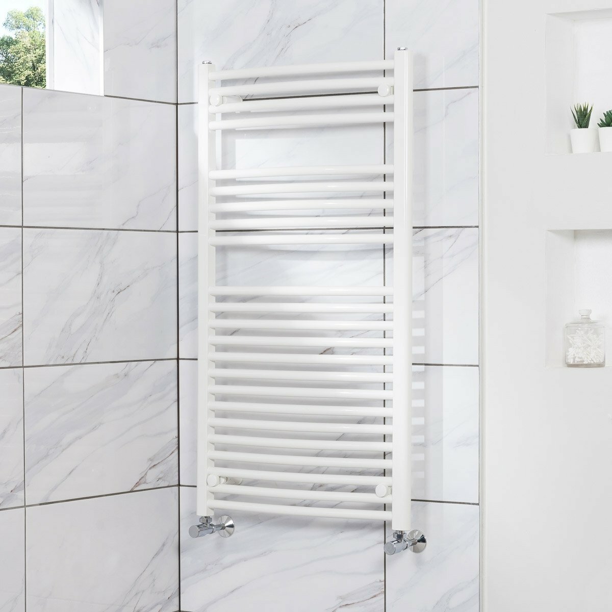 Contemporary Curved Heated Bathroom Towel Rail Radiator Rad 1100 x 600 White