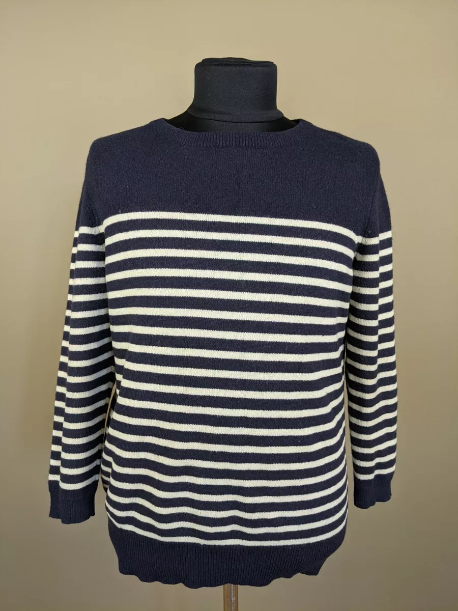 All Saints Men Striped Sweater Long Sleeve Round Neck Blue White Size XL