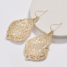 Women's Silver Gold Rose Gold Geometric Oval Filigree Cut Out Drop Earrings
