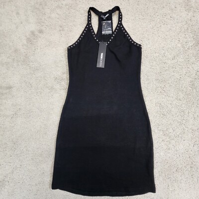 Fashion Nova Ribbed Knit Midi Dress Studded neckline Black Medium NEW | eBay