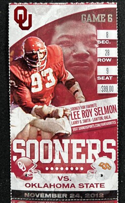 2012 Oklahoma Sooners OSU Cowboys Bedlam Football Ticket Stub Lee Roy  Selmon