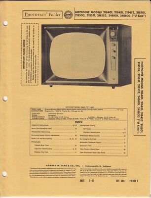 Photofact Folder Hotpoint Models 21S401, 21S451, 21S452, 21S501, 21S501 & Others
