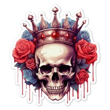 Skull Crown Roses, Vinyl Decal Sticker, Indoor Outdoor, 3 Sizes, 9470