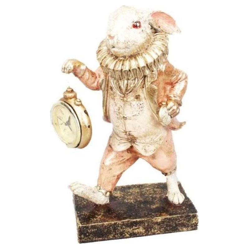 Statua Coniglio con Orologio Rosa 15x10x24 cm Soprammobile Decorativo Vintage, fotografia 7 di 9