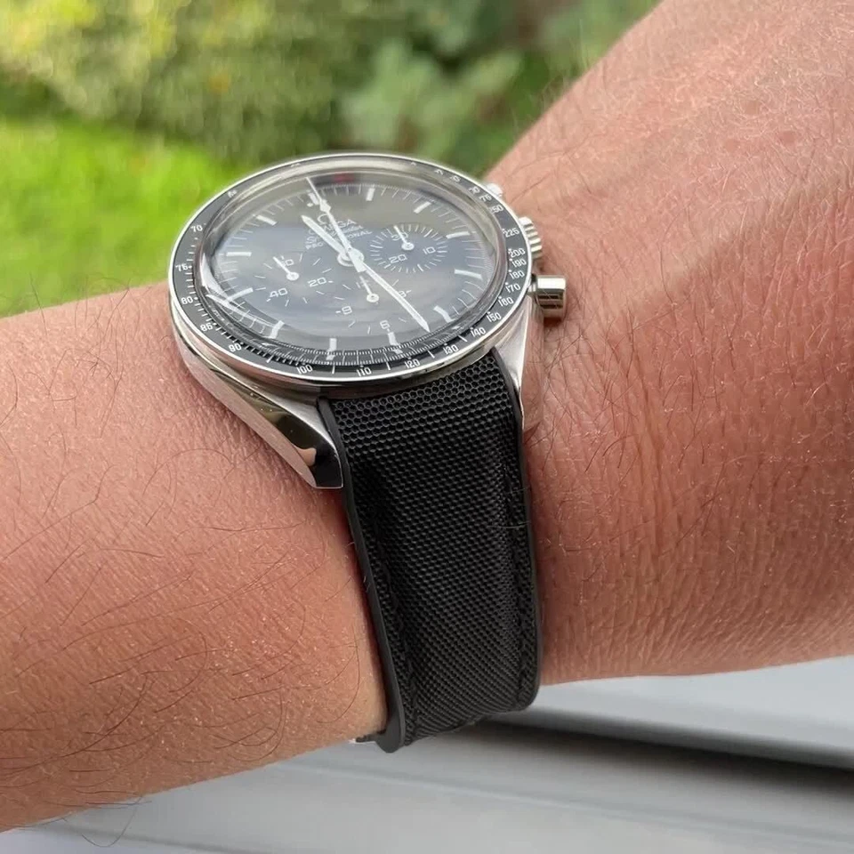 Nueva correa de reloj de extremo curvo de goma de tela de vela de 20 mm para Omega Speedmaster Moonwatch Foto 4 de 4