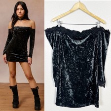 Kimchi Blue Ryder Crushed Velvet Y2K Dark Fairycore Feminine Goth Mini Dress L