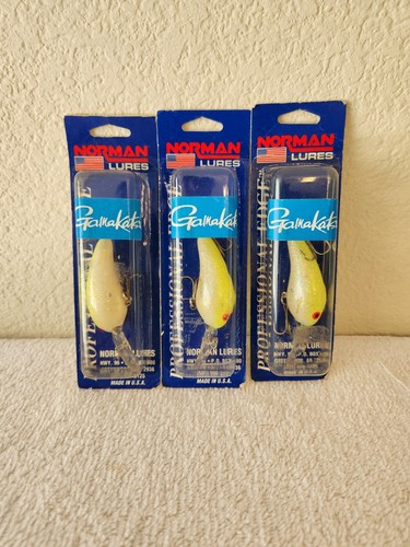 3 Vintage Norman Crankbait Fishing Lures Sunshine Gelcote ( NOS) DBN-183 ( Read