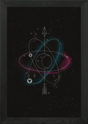 Atom Symbol mit Pfeilen gerahmtes Wandbild Poster Leinwanddruck Bild