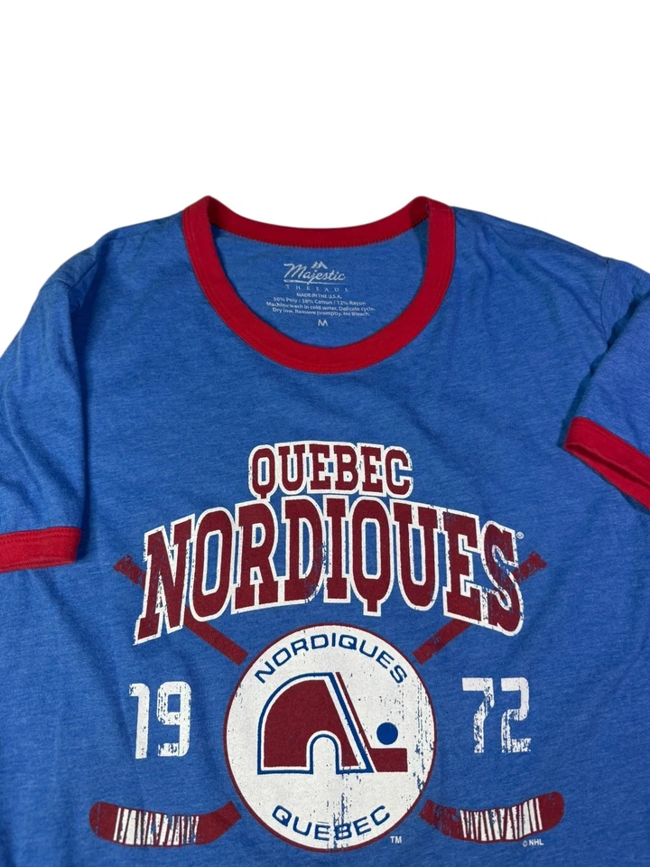 Majestic Threads Quebec Nordiques Ice Hockey Team Shirt Mens Medium Blue Red - Image 2 of 4