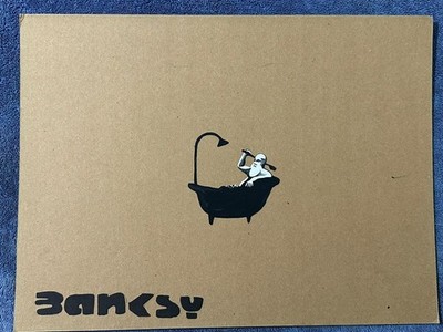 banksy drawing and painting on cardboard signed stamped vintage GRAFFITI