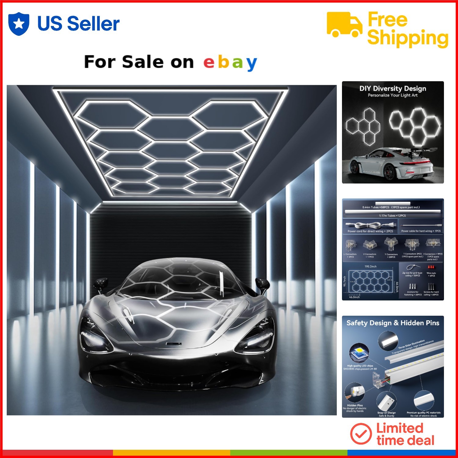 Hexagon LED Garage Light 720W 86400 Lumens Modern Ceiling Mount for Garage