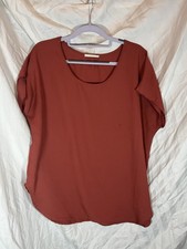 LE LIS Women's Rust Orange Short Sleeve Scoop Neck Tunic Top Made in USA
