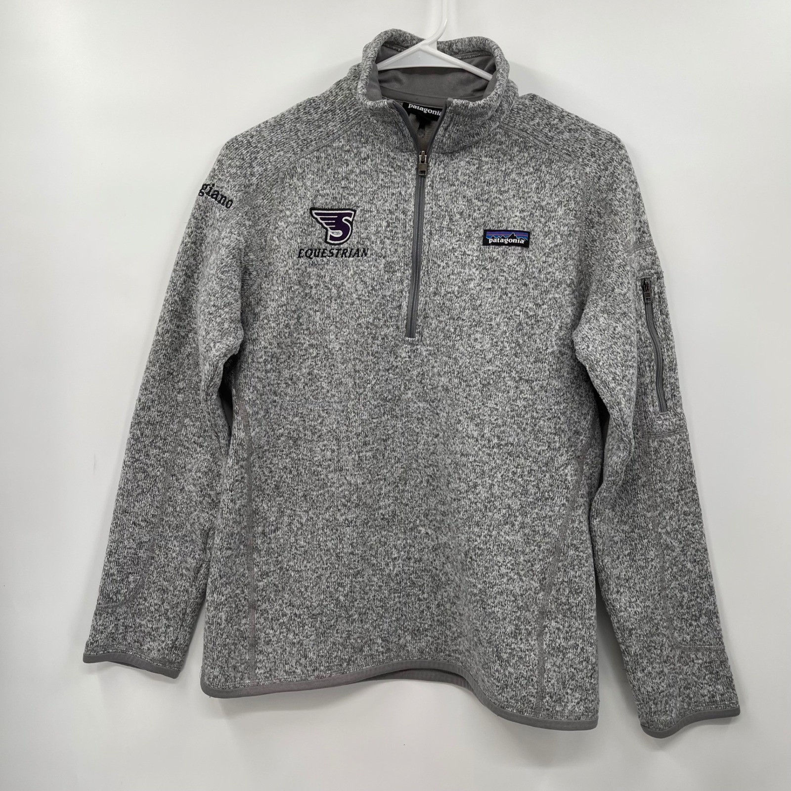 Patagonia Fleece Quarter Zip Pullover Gray Speckled Equestrian Logo Women's M